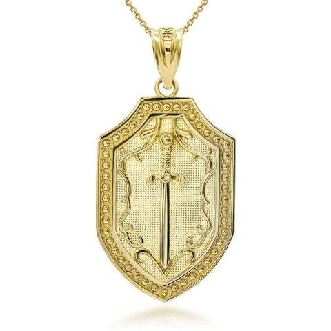 10K Soliid Gold St. Saint Michael’s Sword Shield Pendant Necklace