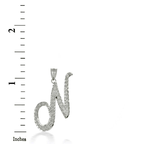 925 Sterling Silver Cursive Initial Letter N Pendant Necklace