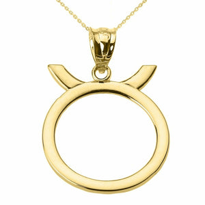 14k Solid Yellow Gold Taurus May Zodiac Sign Horoscope Pendant Necklace