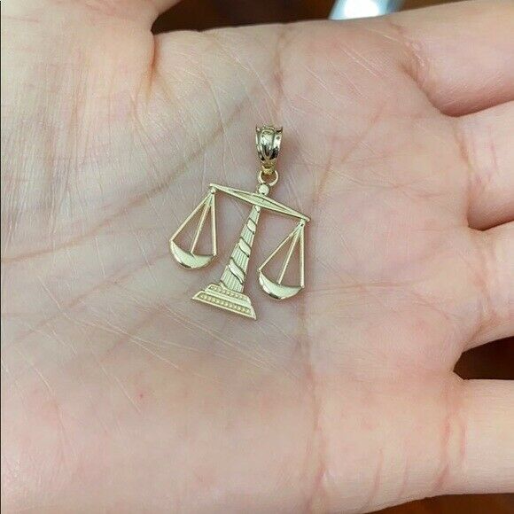 Solid Yellow 10k Gold Scales of Justice Pendant Necklace