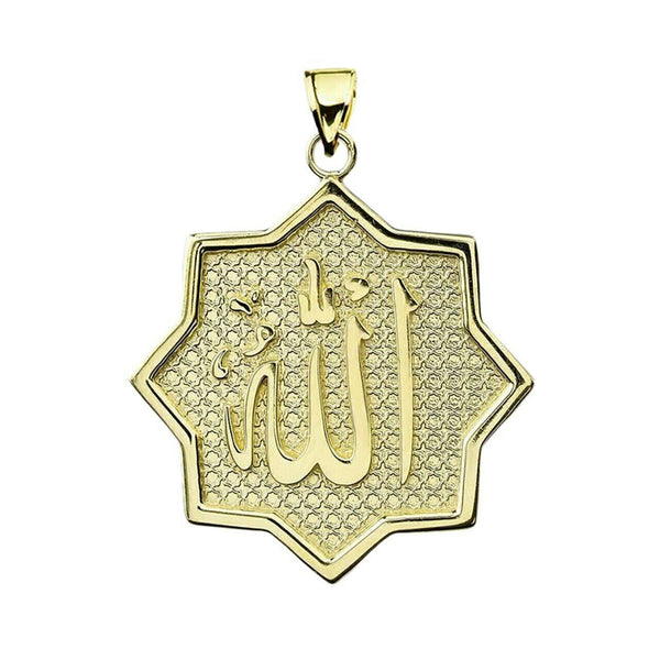 10k Solid Yellow Gold Allah in Star Pendant Charm Necklace