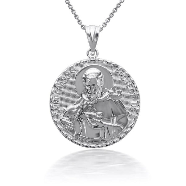 10K Solid Gold 3D Saint Francis Protect Us Pendant Necklace