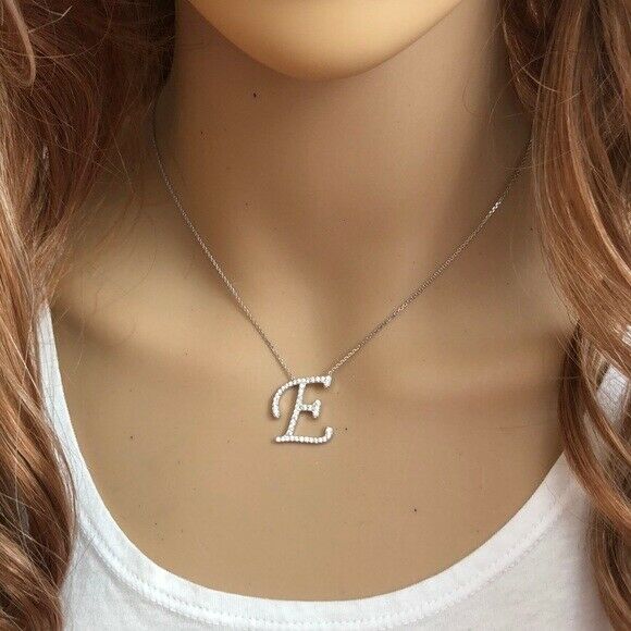925 Sterling Silver CZ Initial Letter E Necklace Adjustable 16"-18" All Letter