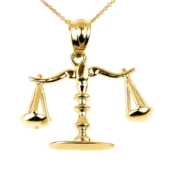 14k Solid Yellow Gold 3D Scales of Justice Charm Pendant Necklace