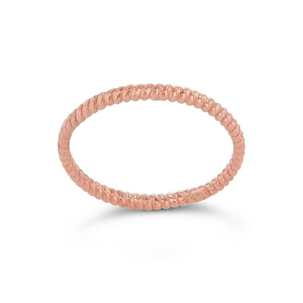 14K Solid Real Rose Gold Rope Thin Design Dainty Ring 1mm