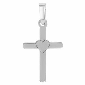 NEW Sterling Silver 925 Rhodium Plated Cross and Heart Pendant - 69