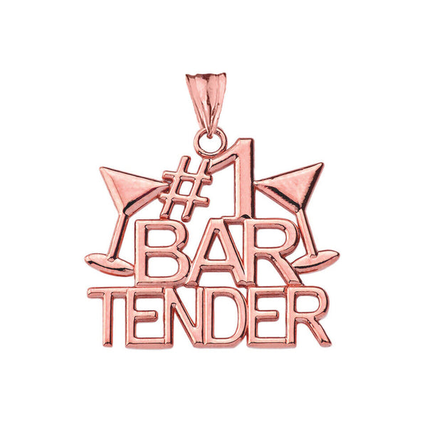 10K Solid Gold #1 Bartender Pendant Necklace - Yellow, Rose, White