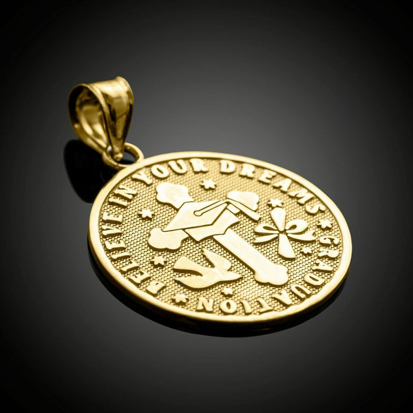 10K Solid Gold Reversible Christian/Catholic Graduation Medallion Pendant