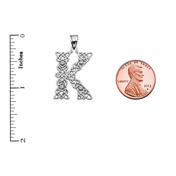 Sterling Silver CZ Celtic Knot Pattern Initial Letter K Pendant Charm Necklace