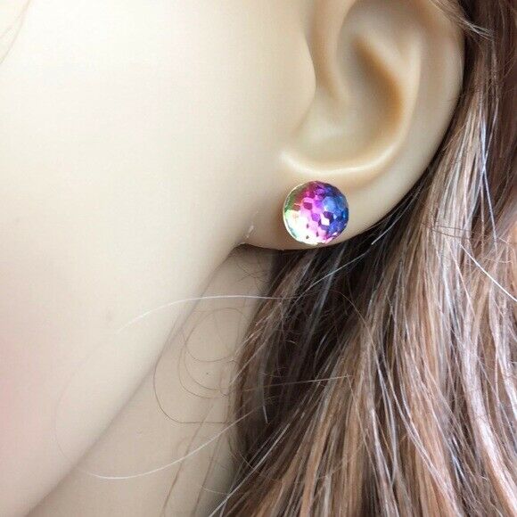 14K Solid Yellow Gold Multi-color Round ball Stud Earrings