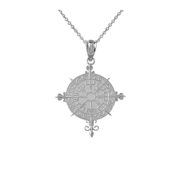14K Solid Gold Ancient Viking Compass Pendant Necklace