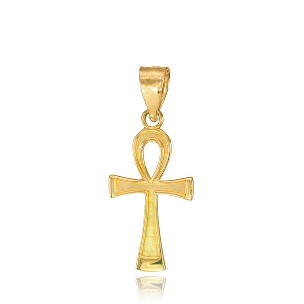 10k Solid Yellow Gold Ancient Egyptian Ankh Cross Eternal Life Pendant Necklace