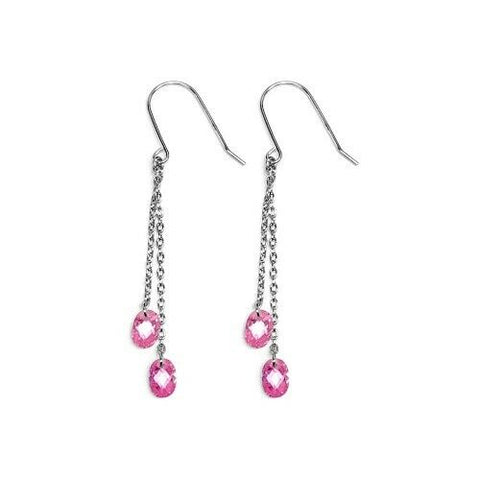 NWT Fine Sterling Silver 925 Rhodium Plated Pink CZ Drop Earrings