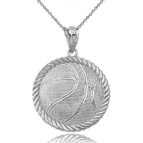 925 925 Sterling Silver Sport Basketball Pendant Necklace - Made In USA