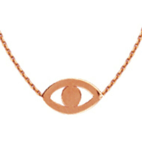 14K Solid Rose Gold Mini Evil Eye Dainty Necklace - Minimalist 16"-18" adjust