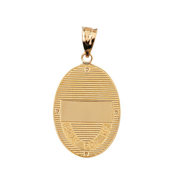 10k Solid Gold Orthodox Saint Nectarios Diamond Oval Engrave Pendant Necklace