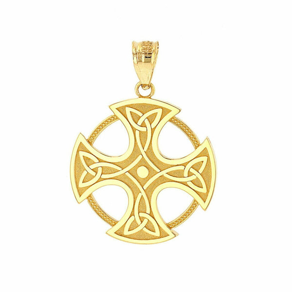 Solid 10k Real Yellow Gold Trinity Knot Celtic Cross Pendant Necklace