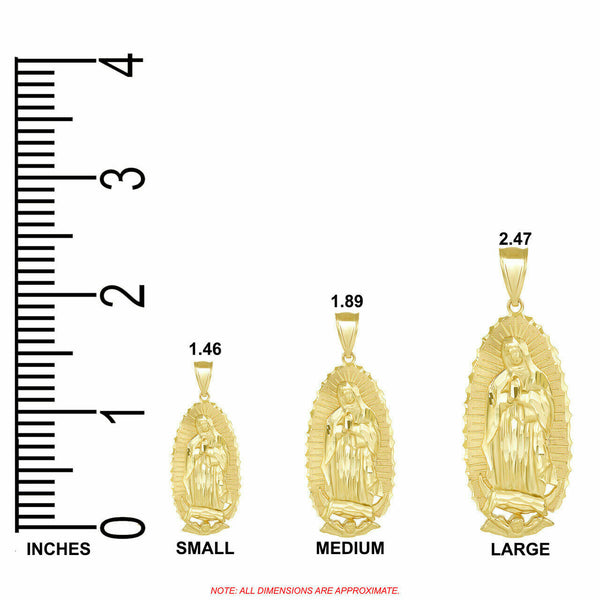 10k Solid Gold Our Lady Of Guadalupe Virgen Maria Mary Pendant Necklace S, M