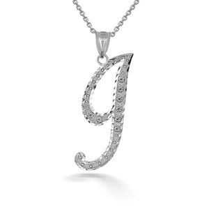925 Sterling Silver Cursive Initial Letter I Pendant Necklace