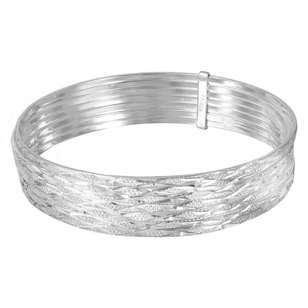 NWT Fine Sterling Silver 925 Diamond Cut Semanario Bangle Bracelet 60, 65, 70 mm