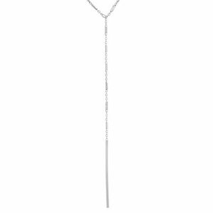 14K Solid White Gold Hawley St. Small Bar Drop Dangle Lariat Necklace 16"-18"