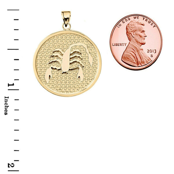 10K Solid Gold Scorpio Zodiac Sign Disc Round Pendant Necklace 16" 18" 20" 22"