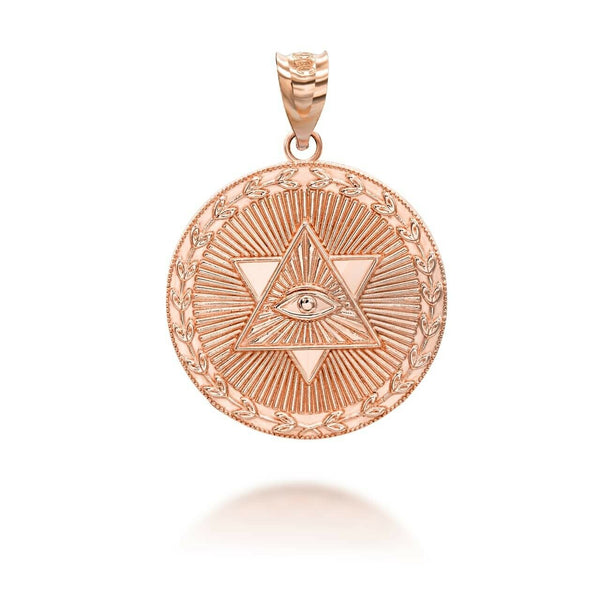 14K Solid Gold Star of David All-Seeing Eye Coin Pendant Necklace