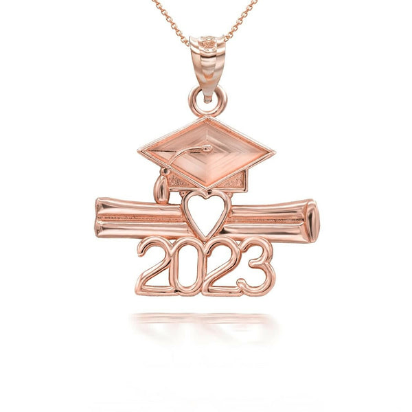 14K Solid Gold Class of 2023 Graduatio Cap and Diploma Pendant Necklace