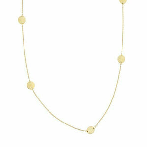 14K Solid Gold 6 Piece Disk/Dics Station Necklace - 16"-18" adjustable -Yellow