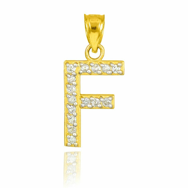 10k Solid Yellow Gold Diamond Monogram Initial Letter F Pendant Necklace