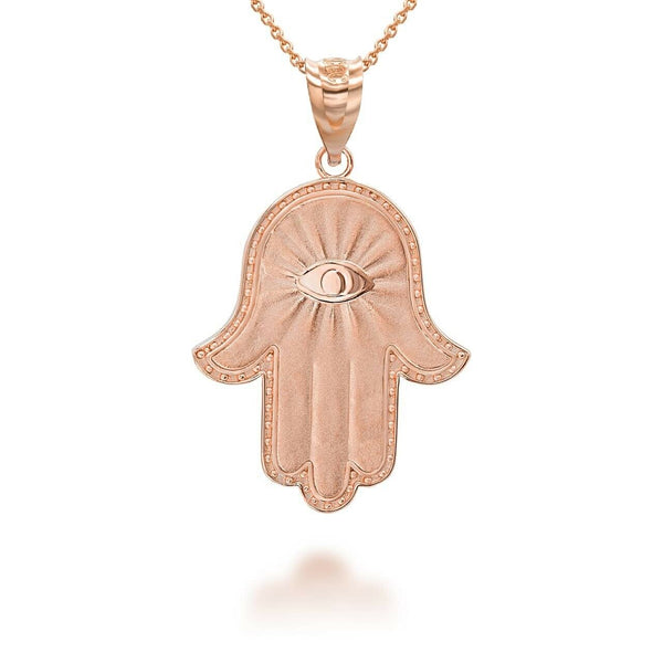 10K Solid Gold Hamsa All Seeing Eye Evil Eye Pendant Necklace