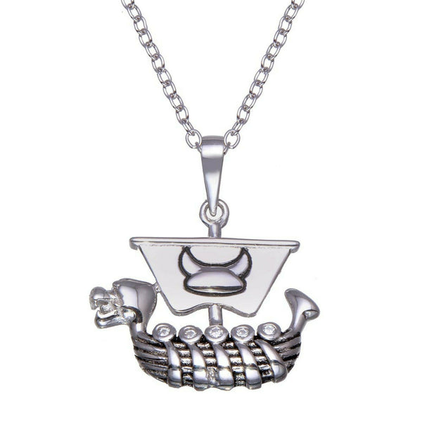 925 Sterling Silver Viking Ship Pendant Adjustable Necklace 16"-18"