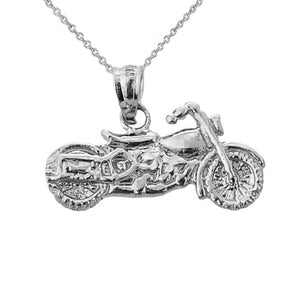 .925 Sterling Silver Motorcycle Charm Pendant Necklace