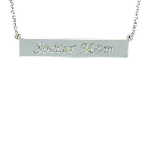 925 Sterling Silver Engraved "Soccer Mom" Geometric Bar Sport Necklace