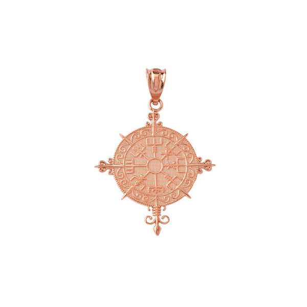 10K Solid Gold Ancient Viking Compass Pendant Necklace
