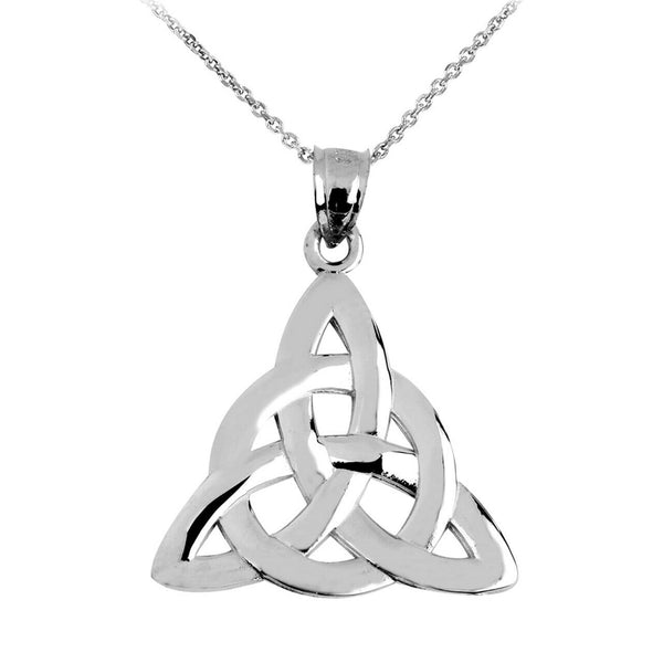 Solid White Gold 14K Celtic Trinity Endless Knot Charm Pendant Necklace