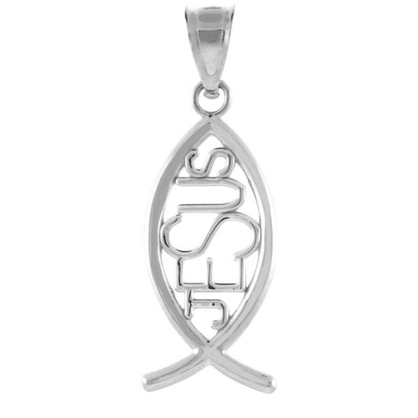 925 Sterling Silver Ichthus JESUS Inscribed Vertical Pendant Necklace