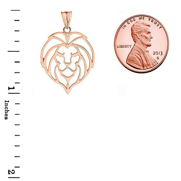 14K Solid Fine Rose Gold Lion Head Cut Out Pendant Necklace