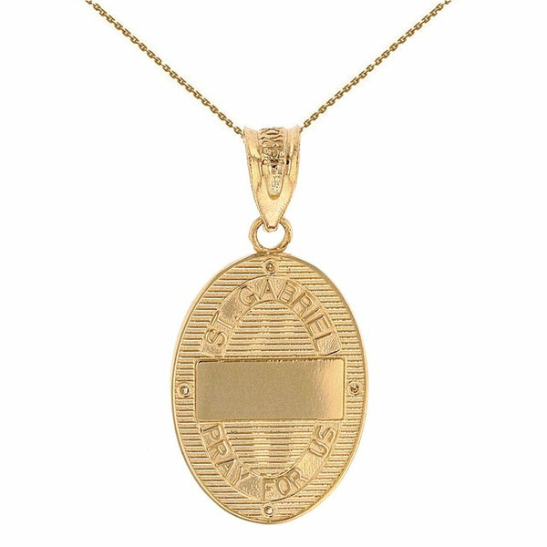 Solid 14k Yellow Gold Archangel Saint Gabriel Diamonds Engrable Pendant Necklace