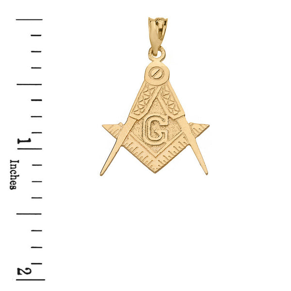 10K Solid Gold Masonic Freemason Compass and Square Letter G Pendant Necklace