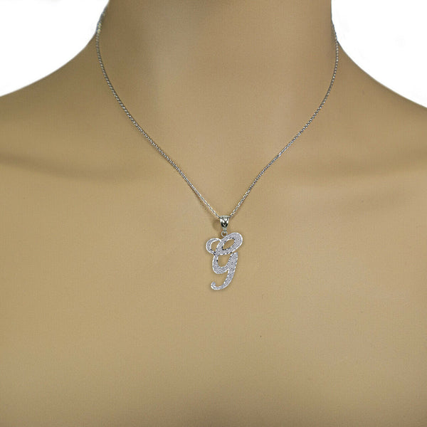 925 Sterling Silver Cursive Initial Letter G Pendant Necklace