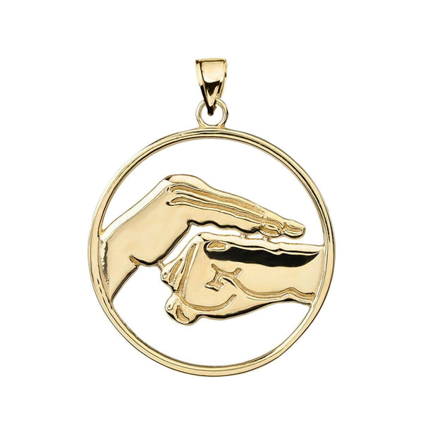 10K Solid Gold Bao Quan Martial Arts Hand Symbol Pendant Necklace