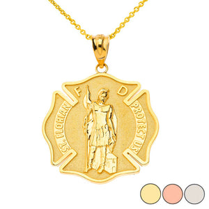 10k Solid Gold Saint Florian Firefighter Pendant Necklace Yellow, Rose, White