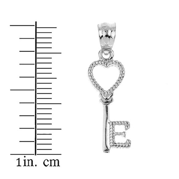 14k Real White Gold Open Love Heart Key Letter E Pendant Necklace Valentine's