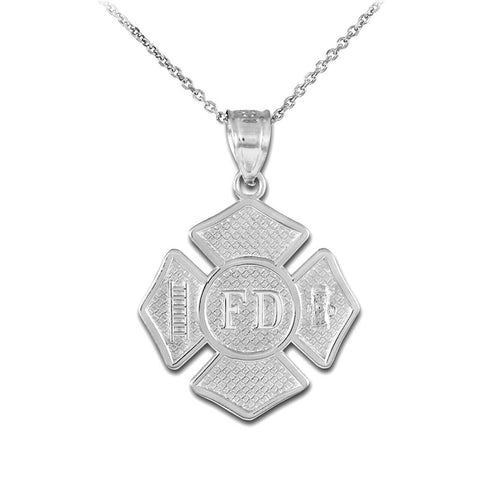 925 Sterling Silver Fire Department Solid Firefighter Badge Pendant Necklace