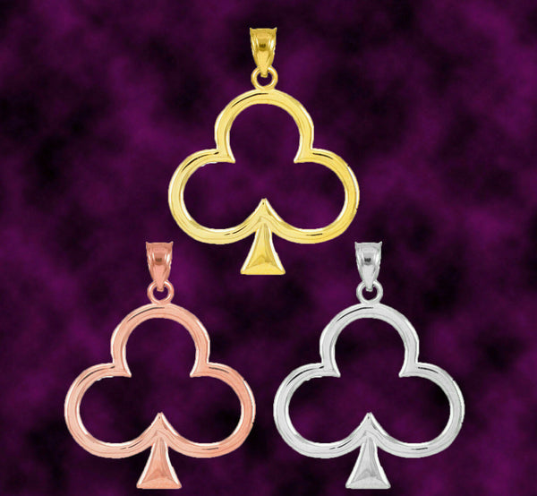 10k Solid White Gold Lucky Shamrock Four Leaf Clover Irish Pendant Necklace