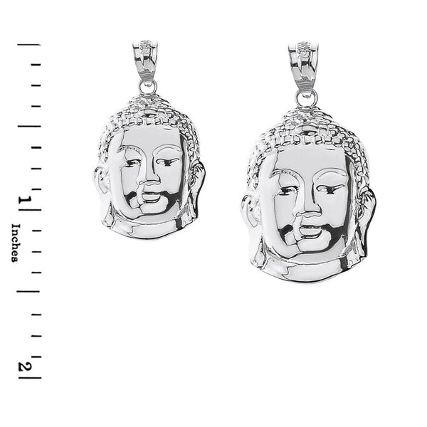 Sterling Silver Asian Zen Buddha Head Spiritual Peace Pendant Necklace S M