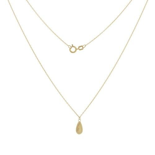 14K Solid Yellow Gold Dangle Small Teardrop Adjustable Necklace - 16"-18"