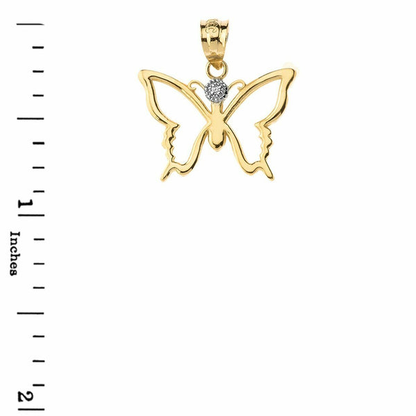 Solid Gold Diamond Butterfly Outline Openwork Resurrection Joy Pendant Necklace