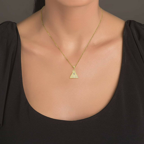 14K Solid Gold Egyptian Ankh Cross On A Pyramid Pendant Necklace
